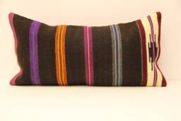 Handmade Lumbar Kilim Pillow, 12x24Inch Oriental Boho Turkish Pillow Small Oblong Kilim Cushion Cover, Tribal Pillow 4Oaf-39 - thumbnail 1