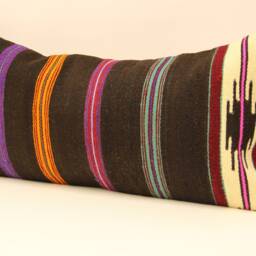 Handmade Lumbar Kilim Pillow, 12x24Inch Oriental Boho Turkish Pillow Small Oblong Kilim Cushion Cover, Tribal Pillow 4Oaf-39 - thumbnail 3