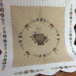 Hand Quilted Flower Basket Quilt, Appliqu?? Floral Handmade Cotton Heirloom Bedspread, Custom Quilt Bedding, Queen To Cal King - thumbnail 4