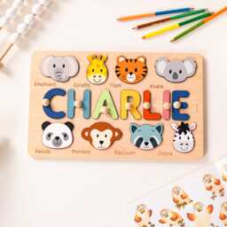 Name Puzzle With Animals, Ocean Nursery Decor, Toddler Montessori Toys, First Birthday Gift, Wooden Educational Toy, Custom Baby Shower Gift - thumbnail 4