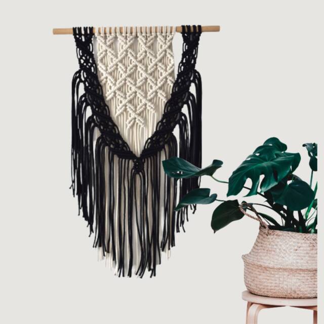 Hanging Wall Tapestry in Black Macrame A Boho Style. Macrame Art For Interior Design - image 1
