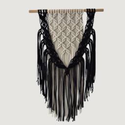 Hanging Wall Tapestry in Black Macrame A Boho Style. Macrame Art For Interior Design - thumbnail 2