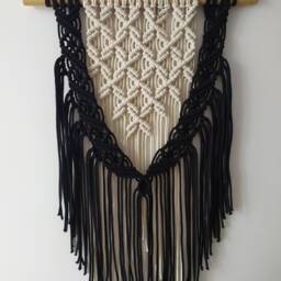 Hanging Wall Tapestry in Black Macrame A Boho Style. Macrame Art For Interior Design - thumbnail 4