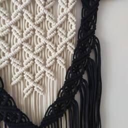 Hanging Wall Tapestry in Black Macrame A Boho Style. Macrame Art For Interior Design - thumbnail 3