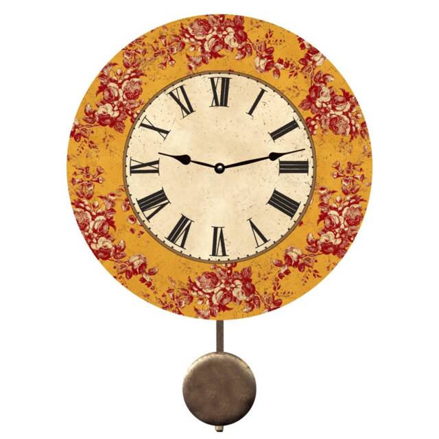 Floral Clock With Pendulum - Mustard Yellow - image 1