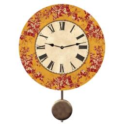 Floral Clock With Pendulum - Mustard Yellow