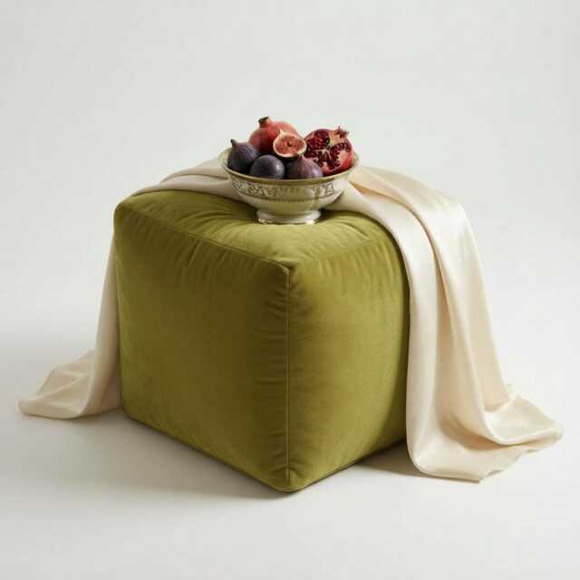 Sage Green Plush Velvet Ottoman Beanbag Pouf, Bean Bag Footstool, 5 Sizes - image 1