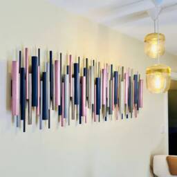 Light Pink & Blue Wall Art - Contemporary Abstract Wood Sculpture - thumbnail 2