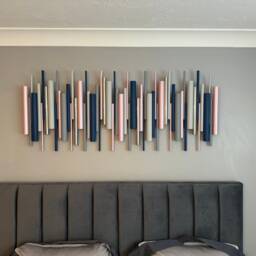 Light Pink & Blue Wall Art - Contemporary Abstract Wood Sculpture - thumbnail 3