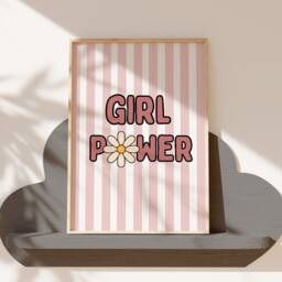 Girl Power Wall Art - Kids Bedroom Flower Poster Positive Quotes Playroom Nursery Print Retro Checkerboard Affirmation - thumbnail 2