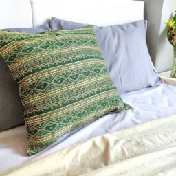 Green Cushion Cover With Golden Shine, Case, Hippie Cover, Sofa Pillow, Eclectic Cushion, 18 Inch Throw Pillow - thumbnail 2