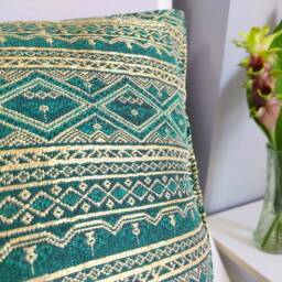 Green Cushion Cover With Golden Shine, Case, Hippie Cover, Sofa Pillow, Eclectic Cushion, 18 Inch Throw Pillow - thumbnail 3