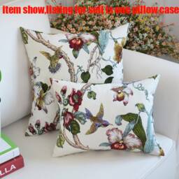 Hummingbird Floral Cotton Throw Pillow Cover, Decorative Cushion - thumbnail 3