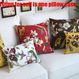 Hummingbird Floral Cotton Throw Pillow Cover, Decorative Cushion - thumbnail 2