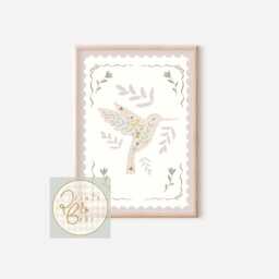 Pretty Floral Hummingbird Print. Wall Art Perfect For Girls Rooms, A Playroom Or Baby Nursery - Unframed - thumbnail 2