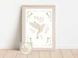 Pretty Floral Hummingbird Print. Wall Art Perfect For Girls Rooms, A Playroom Or Baby Nursery - Unframed - thumbnail 1
