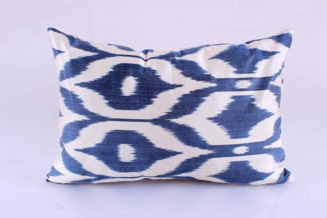 Ikat Silk Velvet Pillow 16x24 - Handmade Boho Cushion Cover Turkish Home Decor Accent - image 1