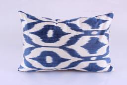 Ikat Silk Velvet Pillow 16x24 - Handmade Boho Cushion Cover Turkish Home Decor Accent
