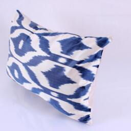 Ikat Silk Velvet Pillow 16x24 - Handmade Boho Cushion Cover Turkish Home Decor Accent - thumbnail 2