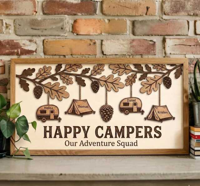 Custom Family Camping Sign Personalized Wood Wall Art Happy Campers Our Adventure Squad Rv Trailer Decor Gift For Outdoorsy - image 1