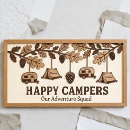 Custom Family Camping Sign Personalized Wood Wall Art Happy Campers Our Adventure Squad Rv Trailer Decor Gift For Outdoorsy - thumbnail 4