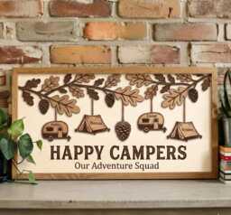 Custom Family Camping Sign Personalized Wood Wall Art Happy Campers Our Adventure Squad Rv Trailer Decor Gift For Outdoorsy - thumbnail 1