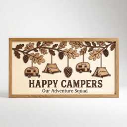 Custom Family Camping Sign Personalized Wood Wall Art Happy Campers Our Adventure Squad Rv Trailer Decor Gift For Outdoorsy - thumbnail 3