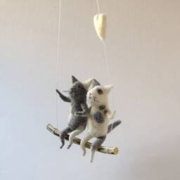 Cats On Swing, Felted Animal, Cat, Cat Mobile, Baby Crib Mobile, Nursery Decor - thumbnail 2