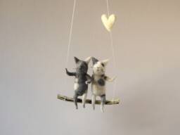 Cats On Swing, Felted Animal, Cat, Cat Mobile, Baby Crib Mobile, Nursery Decor - thumbnail 1