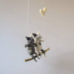 Cats On Swing, Felted Animal, Cat, Cat Mobile, Baby Crib Mobile, Nursery Decor - thumbnail 3