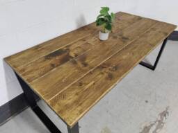 Rustic Dining Table, With Black Industrial Box Legs Reclaimed Wood Table - Workspace Furniture Style Desk Home Office