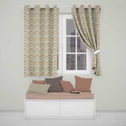 Ancient Coastal City Illustration Seamless Pattern Readymade Eyelet Ring Top Thermal 100% Blackout Curtains - thumbnail 1