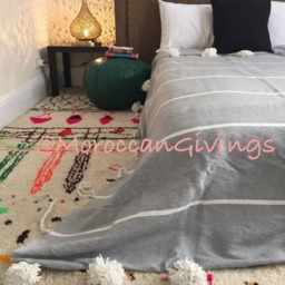 "Moroccan Pom Blanket - Throw With Blanket Bed Spread Bedding Cotton /79""Wx118" - thumbnail 2
