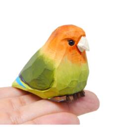 Lovebird Wooden Figurine - Hand-Carved Parrot Bird Sculpture Decor