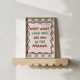 Kids Room Print, Night Love You Wall Poster, Typography Bedroom Art, Dopamine Decor - thumbnail 3