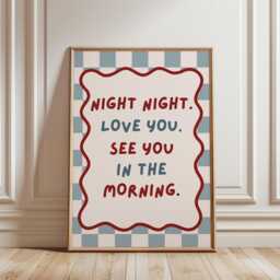 Kids Room Print, Night Love You Wall Poster, Typography Bedroom Art, Dopamine Decor - thumbnail 1