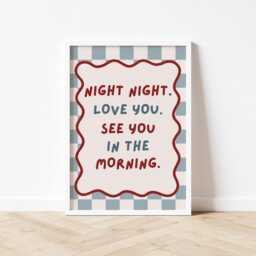 Kids Room Print, Night Love You Wall Poster, Typography Bedroom Art, Dopamine Decor - thumbnail 2