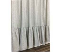 Black & White Ticking Striped Shower Curtain With Mermaid Long Ruffles, Custom Size Shower Curtain - thumbnail 1