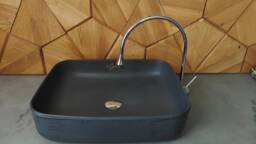 V_24 Bathroom Sink - Concrete Round Vessel Washbasin Vanity Top Washbasin Bowl Sink - thumbnail 1