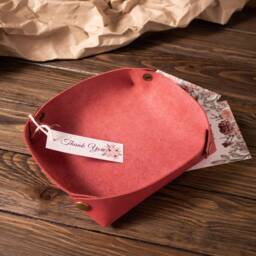Pink Leather Valet Tray Engraved Catch All, Personalized Jewelry Organizer - thumbnail 2