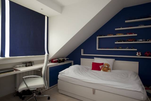 Relaxed Roman Shade, Navy Linen With White Inset Borders, Custom Window Treatment - image 1