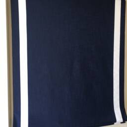 Relaxed Roman Shade, Navy Linen With White Inset Borders, Custom Window Treatment - thumbnail 3