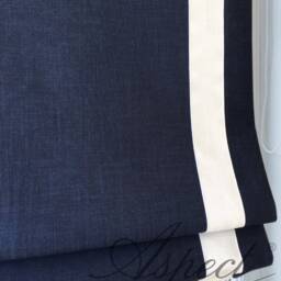 Relaxed Roman Shade, Navy Linen With White Inset Borders, Custom Window Treatment - thumbnail 2