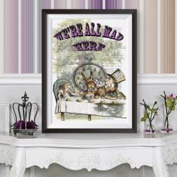 Alice in Wonderland Art, Mad Tea Party Wall Decor Poster Dictionary Book Page Background - thumbnail 1