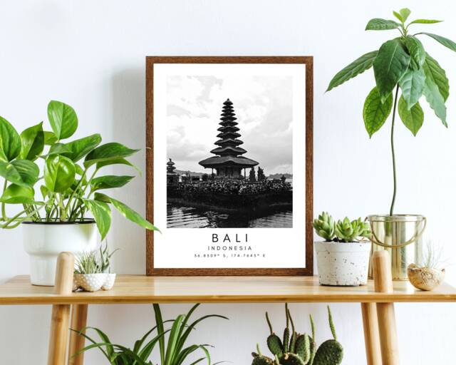Bali Temple Print Minimalist Black & White Travel Art - image 1