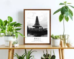 Bali Temple Print Minimalist Black & White Travel Art - thumbnail 1