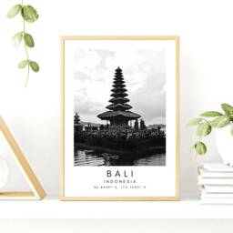 Bali Temple Print Minimalist Black & White Travel Art - thumbnail 2