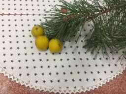 Handmade Cotton Burlap Christmas Tree Skirt White With Blue Stars