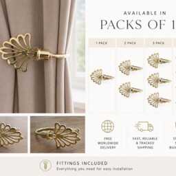 Shiny Gold Metal Curtain Holdback - 150mm Drapery Tieback Art Deco Style Flower Tie Back Hooks, Holdbacks, - Set 1 4 - thumbnail 2