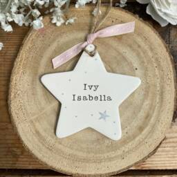 Personalised Name Decoration - Bespoke Ceramic Star Baby Birth Keepsake Personalised Christmas Bauble Newborn Ornament - thumbnail 2